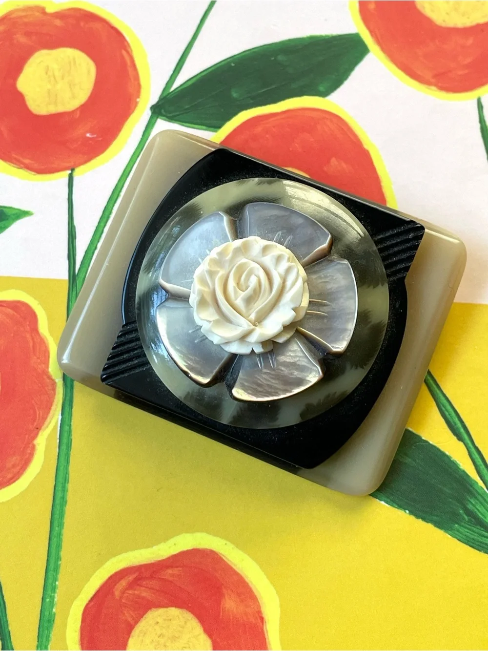 Fabulous vintage stacked plastic brooch Art Deco OOAK upcycled
